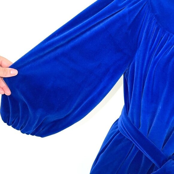 David Brown Velour Robe Hostess Dress Womens Small S Vintage Zipper Pockets Blue - Picture 9 of 16